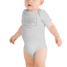 Load image into Gallery viewer, Perhaps You Were Born For Such A Time As This - Baby short sleeve one piece (Black)