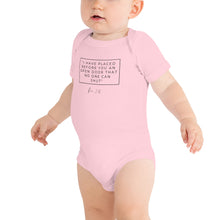 Load image into Gallery viewer, I Have Placed Before You An Open Door - Baby short sleeve one piece (Black)
