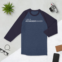 Load image into Gallery viewer, #ChangeMaker - 3/4 sleeve raglan shirt (White)