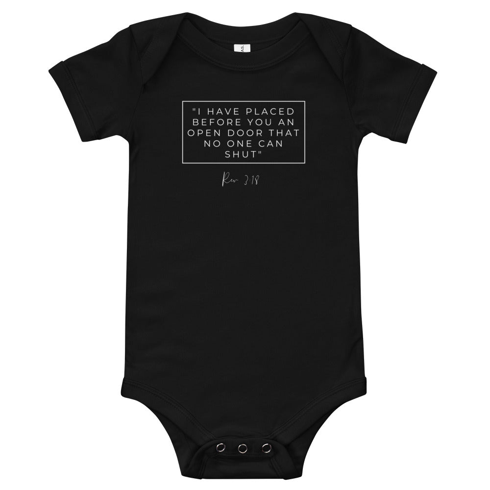 I Have Placed Before You An Open Door - Baby short sleeve one piece (White)