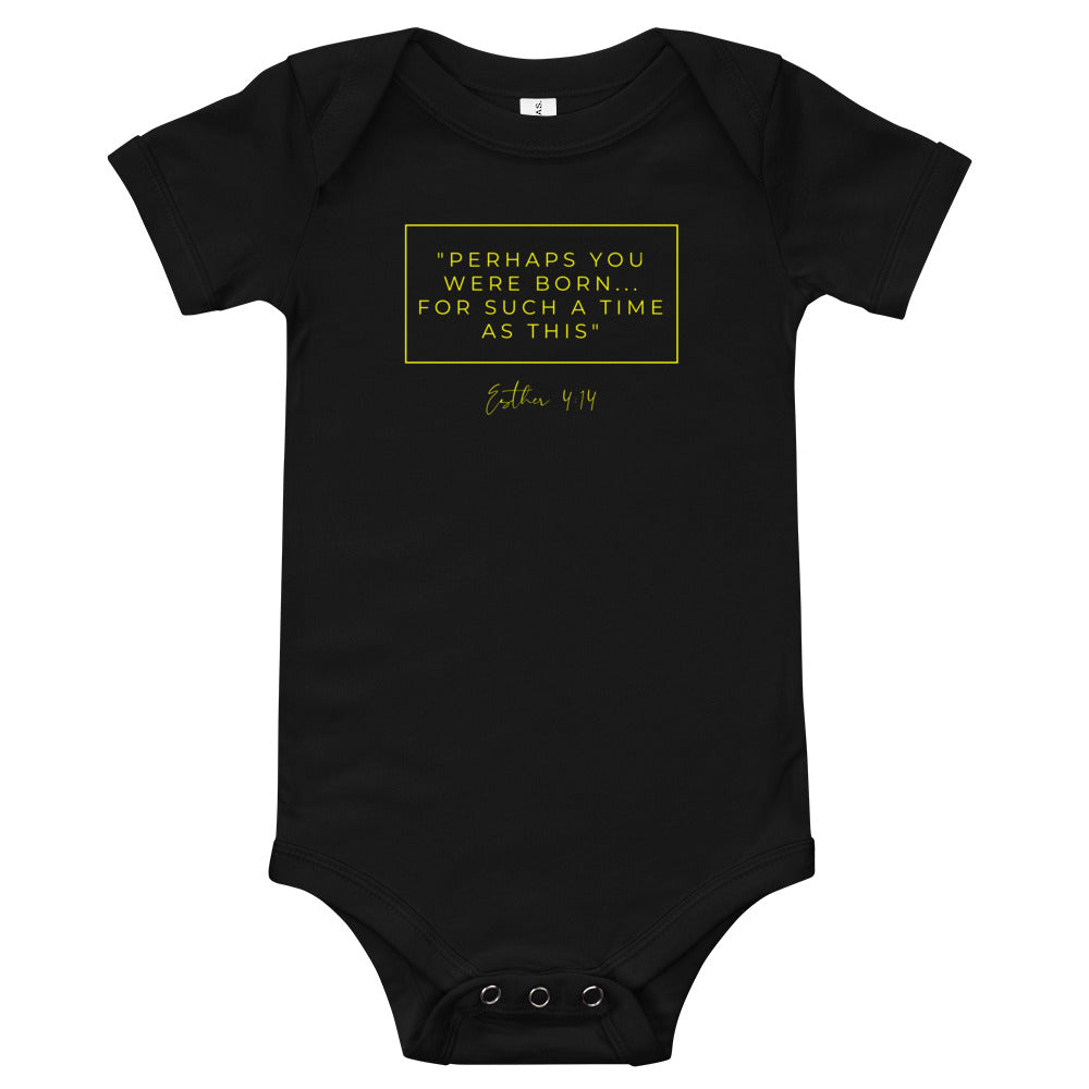 Perhaps You Were Born For Such A Time As This - Baby short sleeve one piece (yellow)
