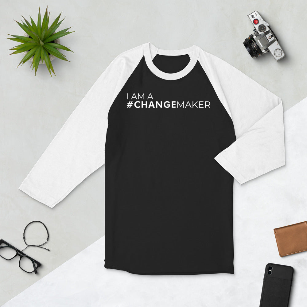 #ChangeMaker - 3/4 sleeve raglan shirt (White)