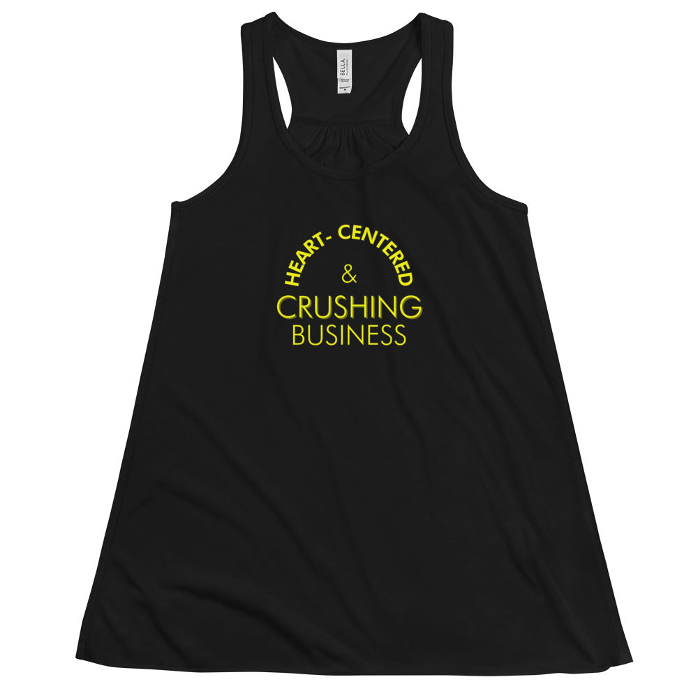 Heart Centered & Crushing Business - Women's Flowy Racerback Tank (Yellow)