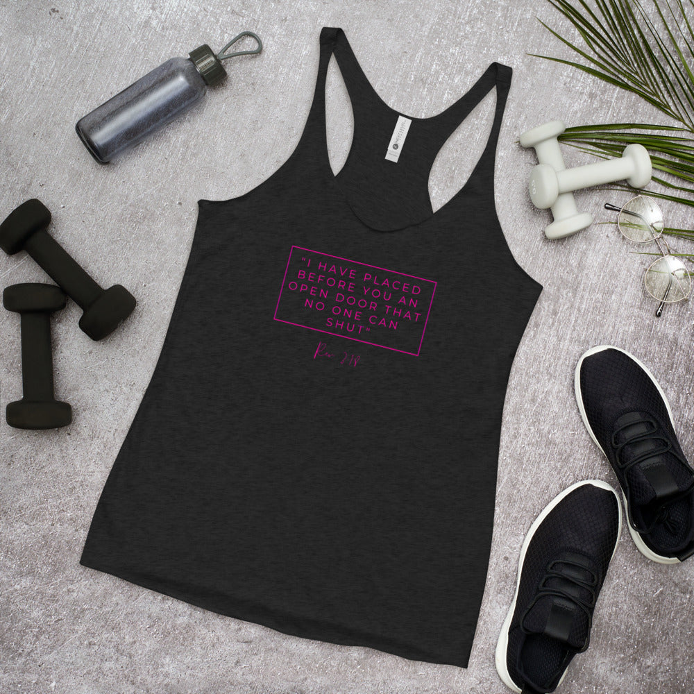 I Have Placed Before You An Open Door - Women's Racerback Tank (Pink)