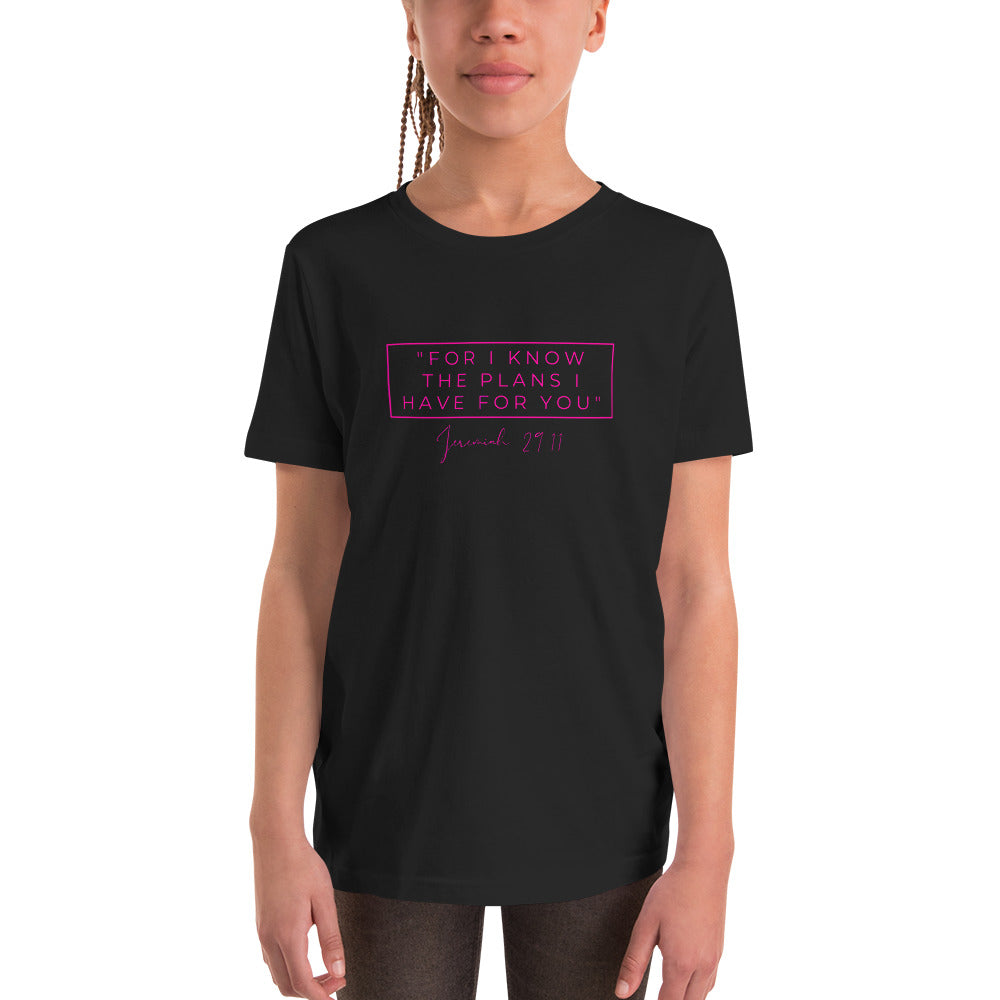 For I Know The Plans - Youth Short Sleeve T-Shirt (Pink)