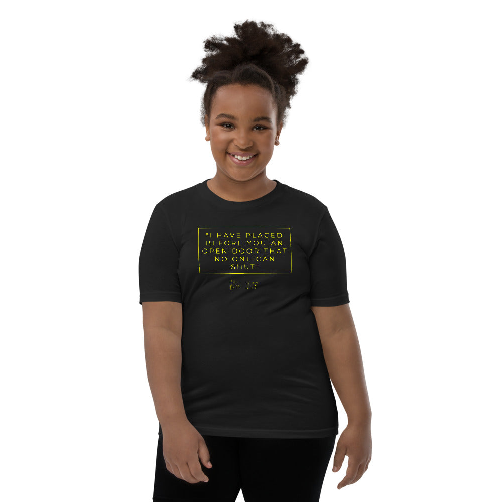 I Have Placed Before You An Open Door - Youth Short Sleeve T-Shirt (Yellow)